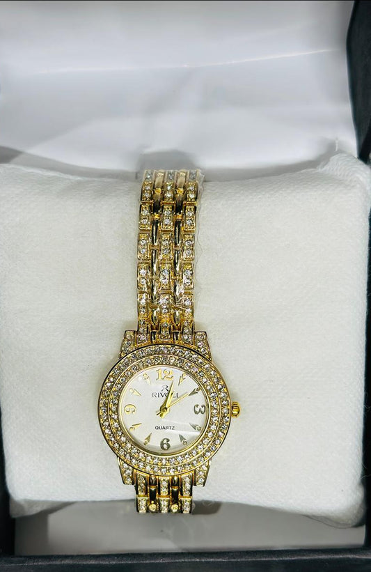 Golden Chain Watch diamond accents Stainless Steel for Women